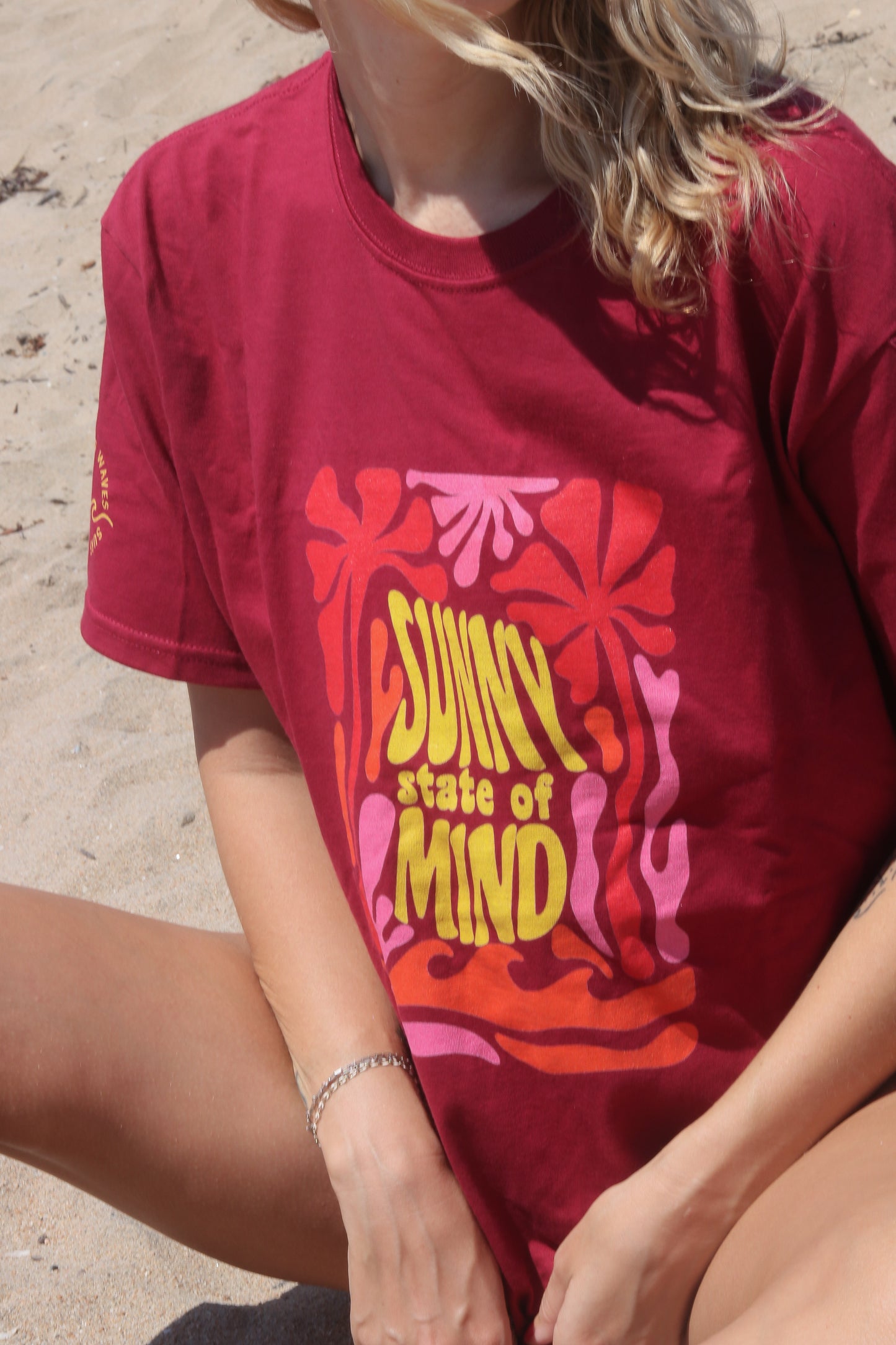 Sunny State of Mind Tee printed on 100% organic cotton tee.