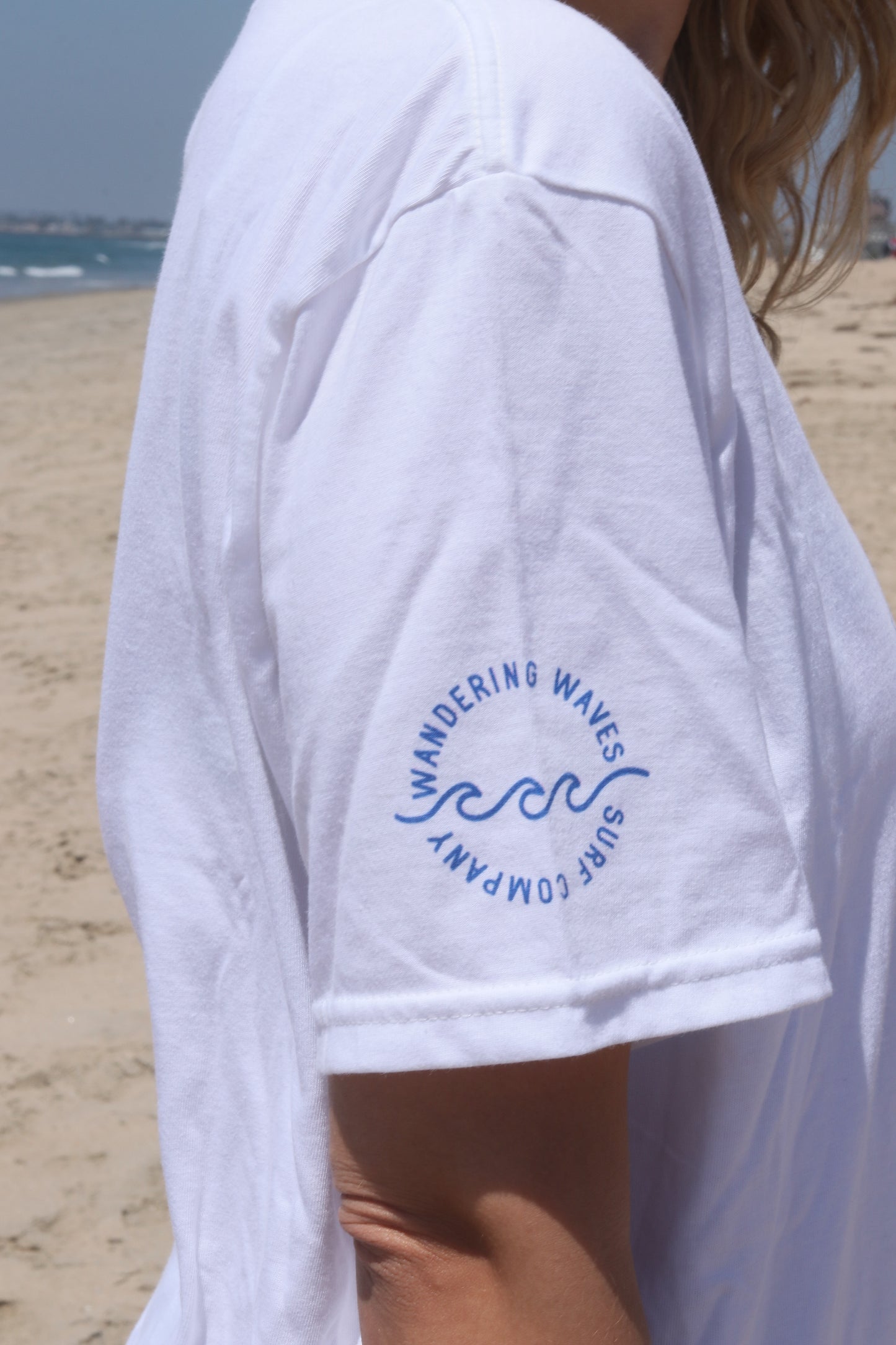 Sleeve detail on Salty Summer Tee. Printed on 100% organic cotton tee