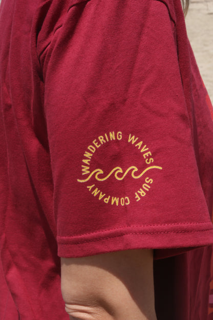 Close up of sleeve detail on Sunny State of Mind Tee. Printed on 100% organic cotton