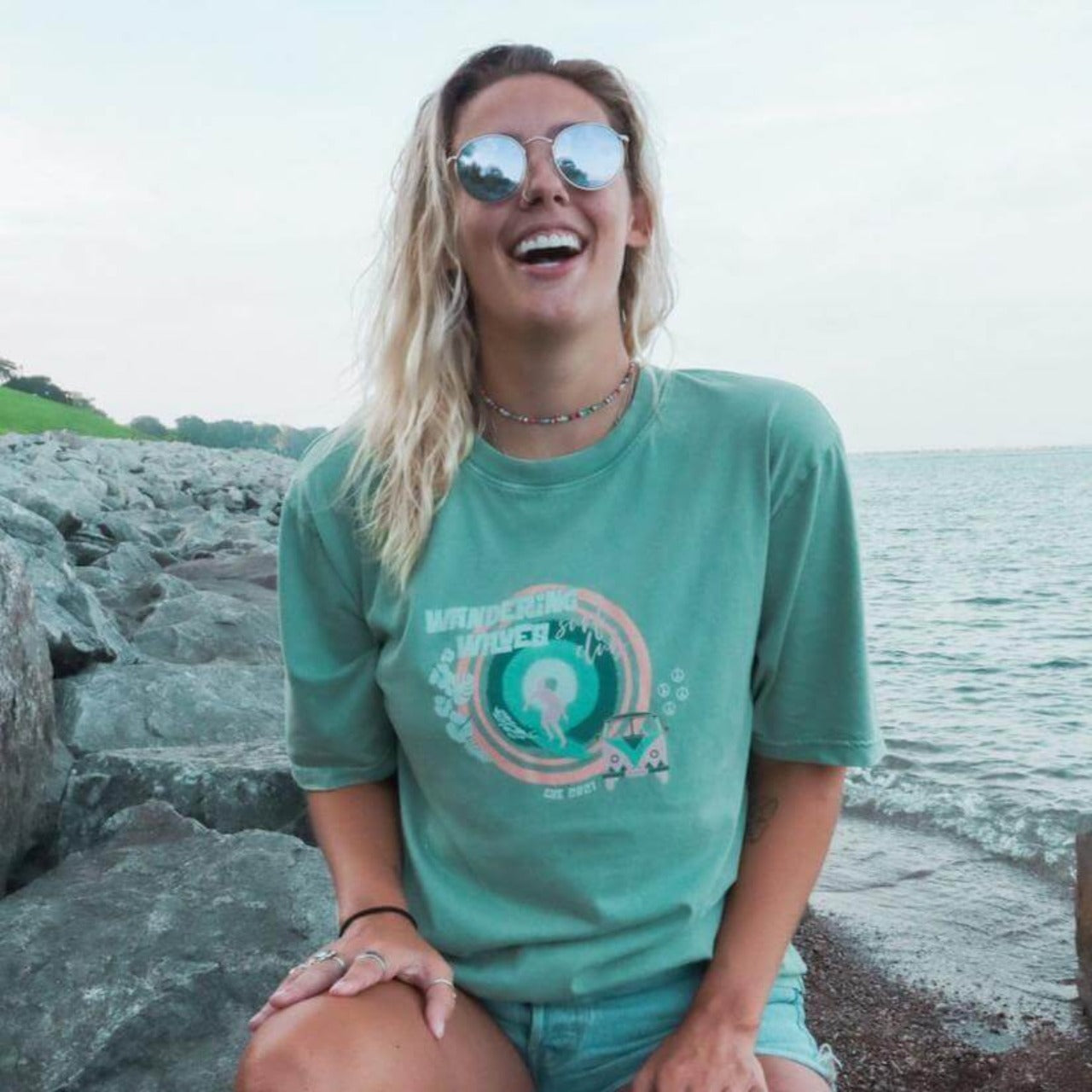 "Surf Club Mantra Tee" by Wandering Waves Surf Company designed by Amanda Vick of Moon and Wolf Co.